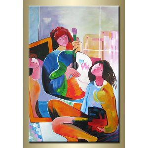 Handmade Playing Guitar Modern Oil Painting On Canvas