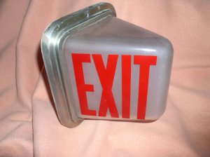 Vintage Triangular Lighted Glass Exit Sign Fixture