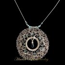 Wire Crochet with blue color crystals pendant necklace #12002 - Free Shipping!