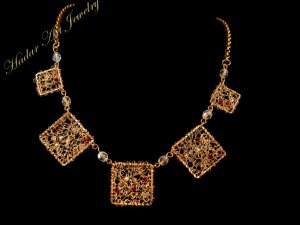 Handmade Wire Crocheted Classic Gold Color Necklace #12006 - Free Shipping!
