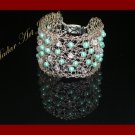 Crochet wire turquoise color glass pearls & crystals bracelet #12009 -Free shipping.