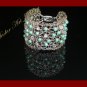 Crochet wire turquoise color glass pearls & crystals bracelet #12009 -Free shipping.