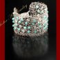 Crochet wire turquoise color glass pearls & crystals bracelet #12009 -Free shipping.