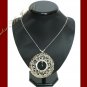 Wire Crocheted blue color crystal pendant necklace #12016 - Free shipping.