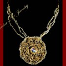 Knitted Wire Crochet Crystal Glass Pearl Necklace #12018 Gold color -Free shipping.