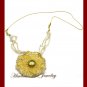 Knitted Wire Crochet Crystal Glass Pearl Necklace #12018 Gold color -Free shipping.