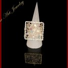 Knitted Wire Crochet Crystals Glass Pearls Ring #12023 Silver color - Free shipping.