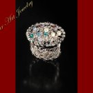 Wire Crochet Silver Color Crystals and Glass Pearls Ring #12024 -Free shipping.
