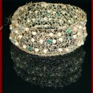 Wire Crochet Crystals & Glass Pearls Silver color Bracelet 12026# -Free shipping.