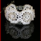 Knitted Wire Crocheted Lace Blossom Silver White Color Bracelet #12027 - Free shipping.