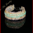 Wire Crochet Silver Green color Beads Reversible Bracelet #12029 - Free shipping.