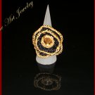 Knitted Wire Crochet Blooming Flower Crystal Ring # 12040  Free shipping