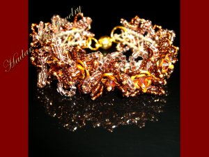 Bronze Brown Crystals & Beads Blossom Bracelet #12046 Free shipping