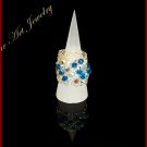 Knitted Wire Crochet Blue Navy Crystals Ring　#12053 Free shipping