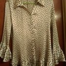 Womens XL 3/4" sleeve button up Black and White Polk Blouse by Essentials Milano