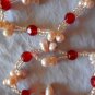 Potato Pearl Stretch Bracelet With Ruby Red Crystal Beads - Set of Three