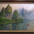 Chinese Fengshui Snow Mountain River Boat Painting