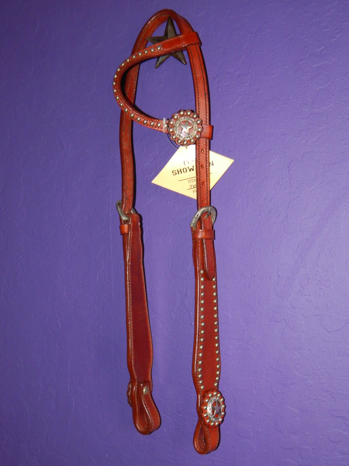 Leather One Ear Texas Star Beaded Headstall Meduim Oil New Horse Tack