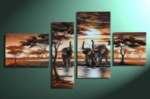 Huge modern abstract canvas art oil painting -Africa Elephants