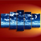 Modern abstract canvas oil painting seascape in moon