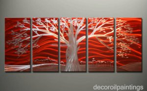 Red contemporary abstract decor art tree Metal painting Met36