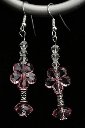 Pink Crystal Flower Earrings