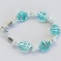 Silver Stripe Blue Czech Glass Bracelet