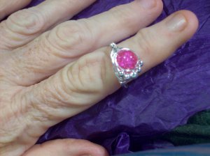 Pink Crackle Glass Galaxy Ring