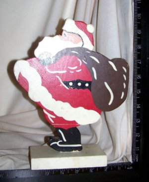OLD Primitive Hand Made Vintage Wood Wooden HP Santa
