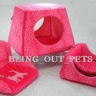 3 In 1 Neon Pink Velour Sofa Bed House