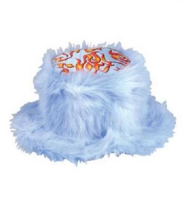 Blue Furry Bucket Hat with Flames