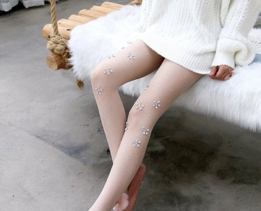 Christmas Winter Flakes Sparkles Tights White