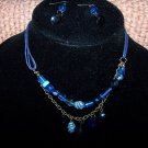 Blue Two Tiered Necklace and Earring Set