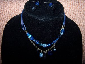 Blue Two Tiered Necklace and Earring Set