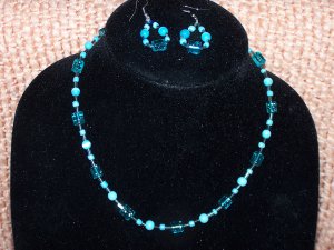 Blue Beaded Necklace and Earring Set