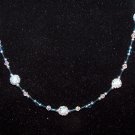 Blue Beaded Necklace with clear and silver accents