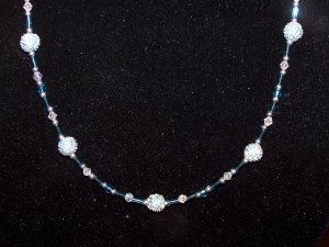 Blue Beaded Necklace with clear and silver accents