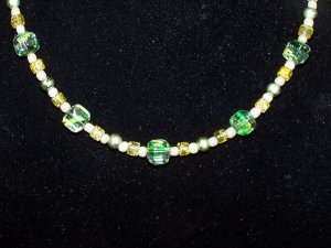 Green glass bead necklace