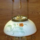 Custom Made  Vintage Oil Lamp Chandelier with Crystals 15in Diameter Glass Metal