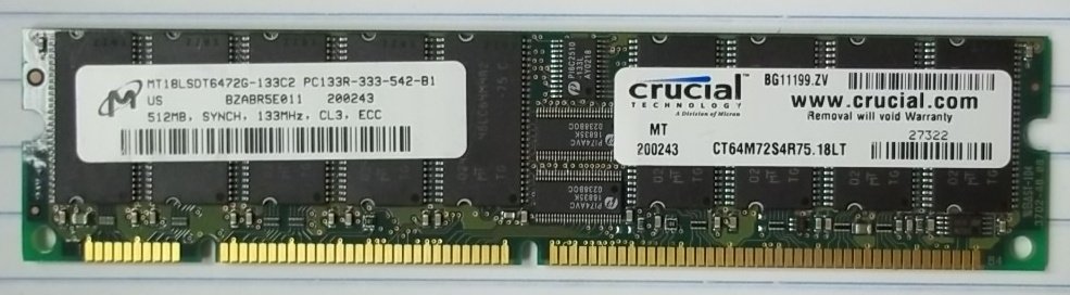 Micron SDRAM 512MB PC133 133MHz ECC CL3 168-Pin DIMM * MT18LSDT6472G ...