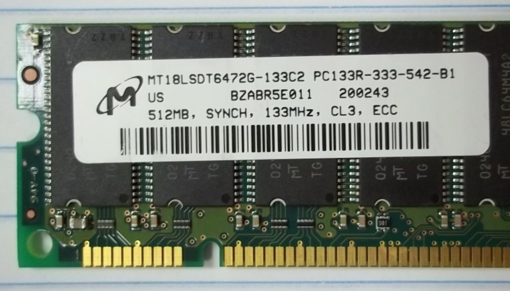 Micron SDRAM 512MB PC133 133MHz ECC CL3 168-Pin DIMM * MT18LSDT6472G ...