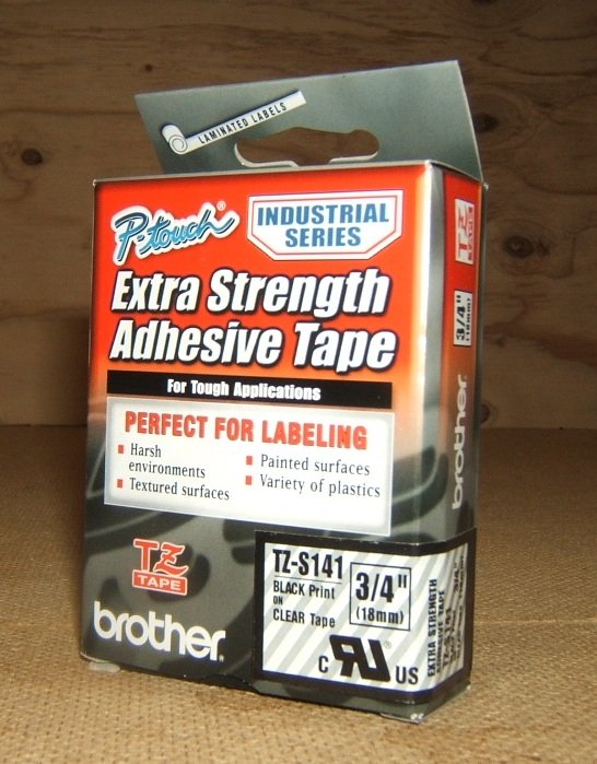 Brother PTouch Extra Strength Adhesive Tape 3/4in Black on Clear TZ