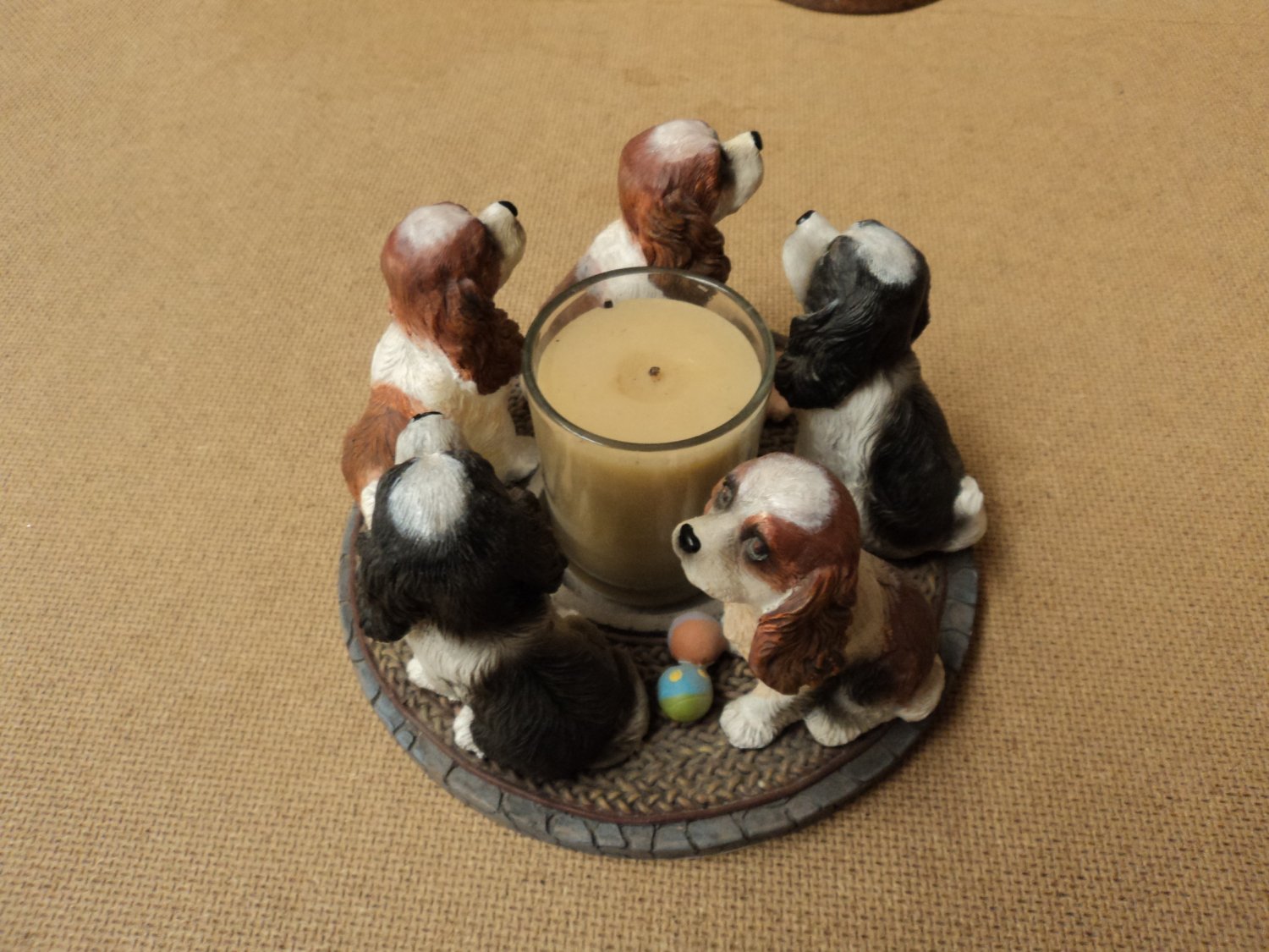 CLite Candles Dog Candle Holder 6in D x 4in H Brown/White/Black Ceramic