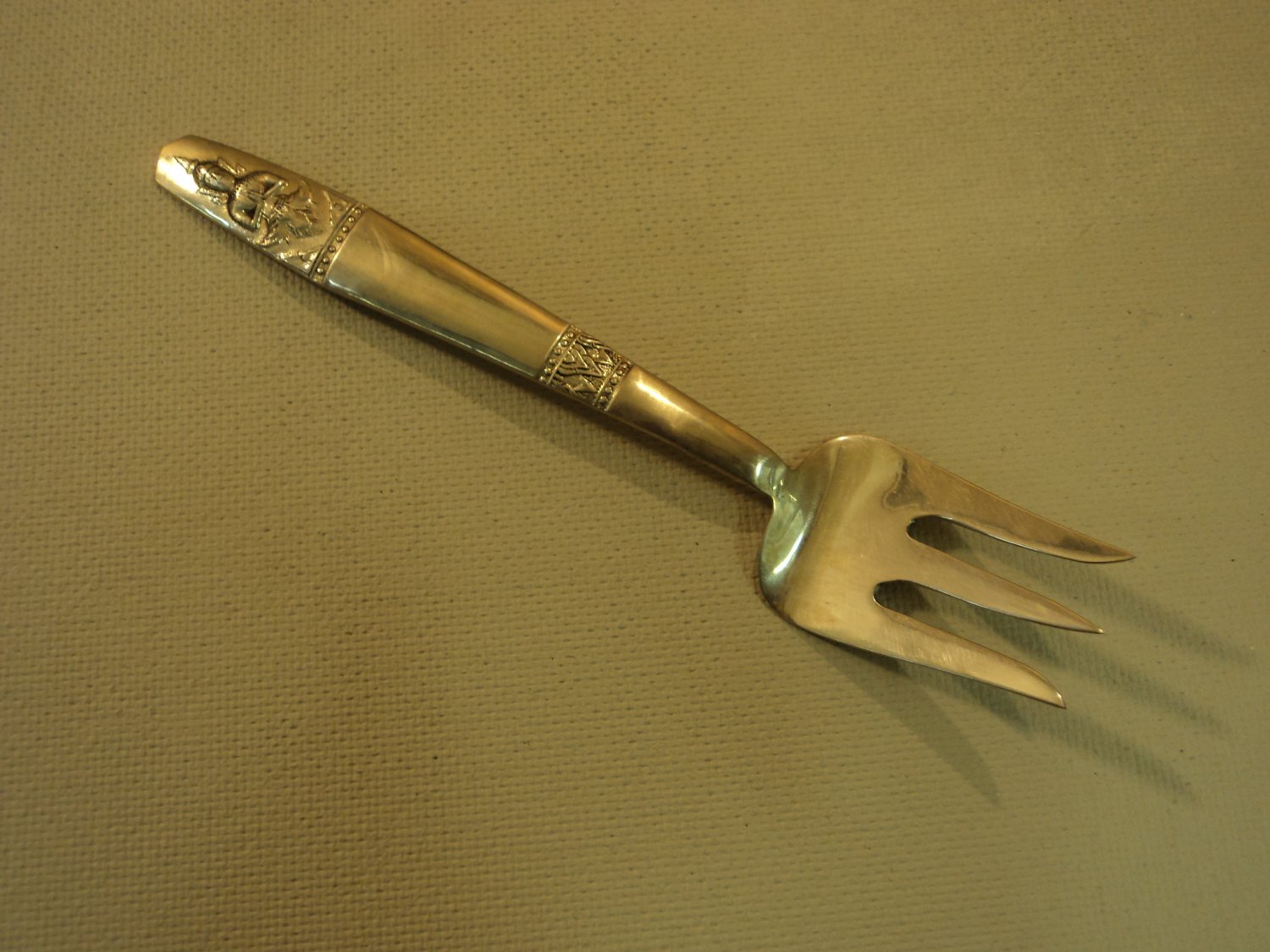 Handcrafted Vintage Serving Beef Fork 9 3/4in Thailand Buddha Flatware