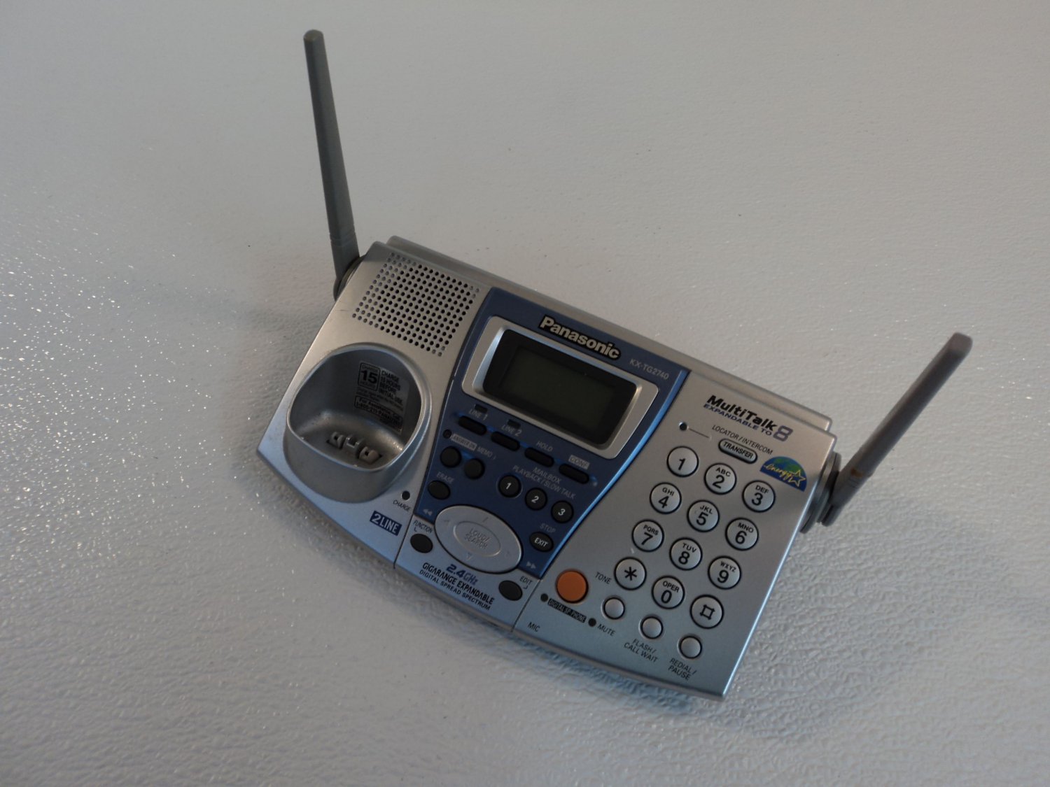 Panasonic Telephone Base Station Cordless Cradle Silver 2 Line 2.4GHz