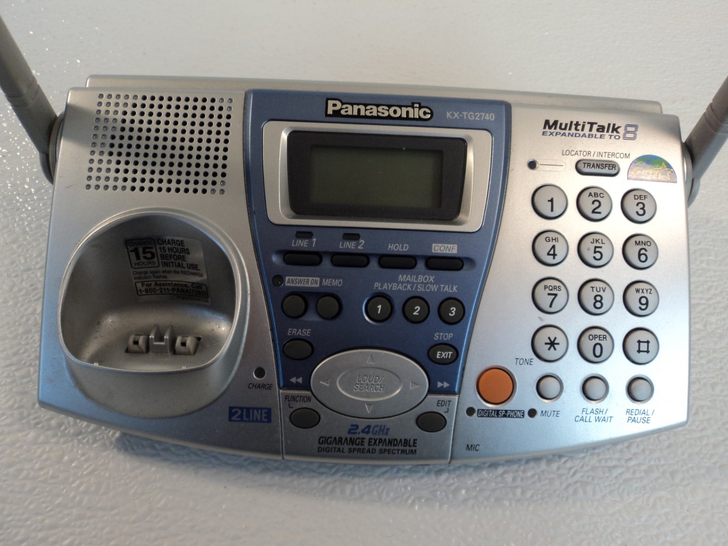 Panasonic Telephone Base Station Cordless Cradle Silver 2 Line 2.4GHz