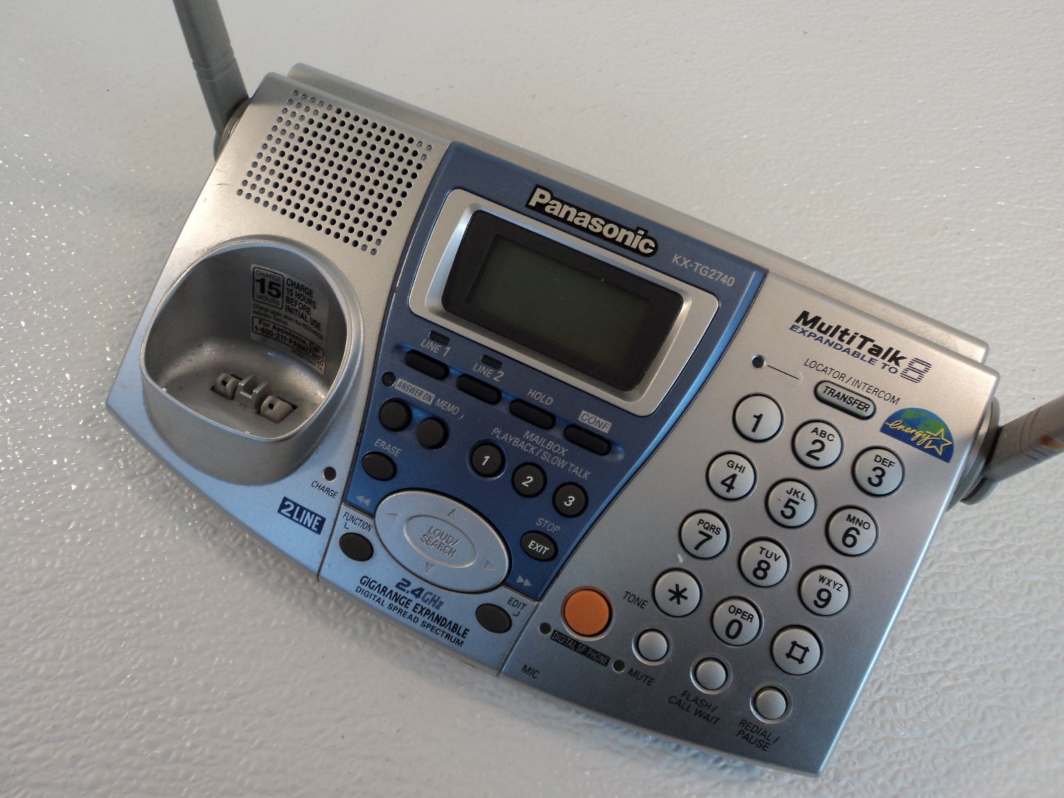 Panasonic Telephone Base Station Cordless Cradle Silver 2 Line 2.4GHz