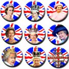 STUNNING SET OF 9 "UNION FLAG/ QUEEN ELIZABETH"  DIAMOND JUBILEE  BUTTON BADGES