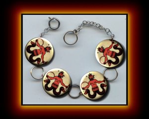 ABRAXAS Ancient Gnostic God Altered Art Button Charm Bracelet with Rhinestone