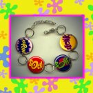 ACTION WORDS BAM KAPOW SPLATT Altered Art Button Charm Bracelet with Rhinestone